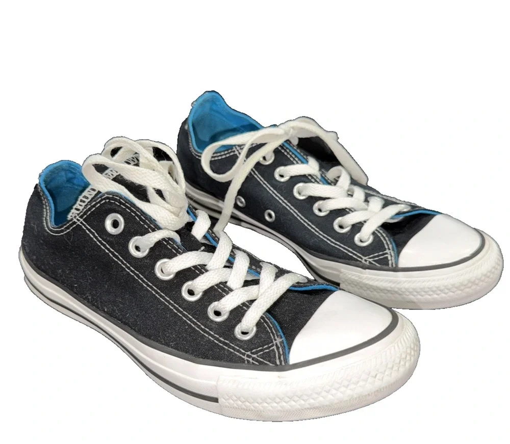 Converse Double Tongue Chuck Taylor Low Tops Women 7 Men 5 Black Blue